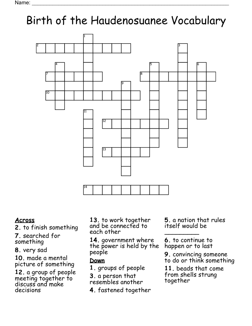 Birth of the Haudenosuanee Vocabulary Crossword