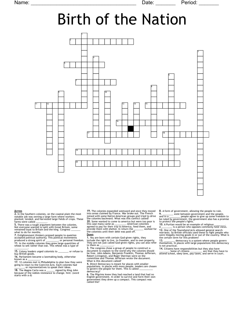 Birth of the Nation Crossword