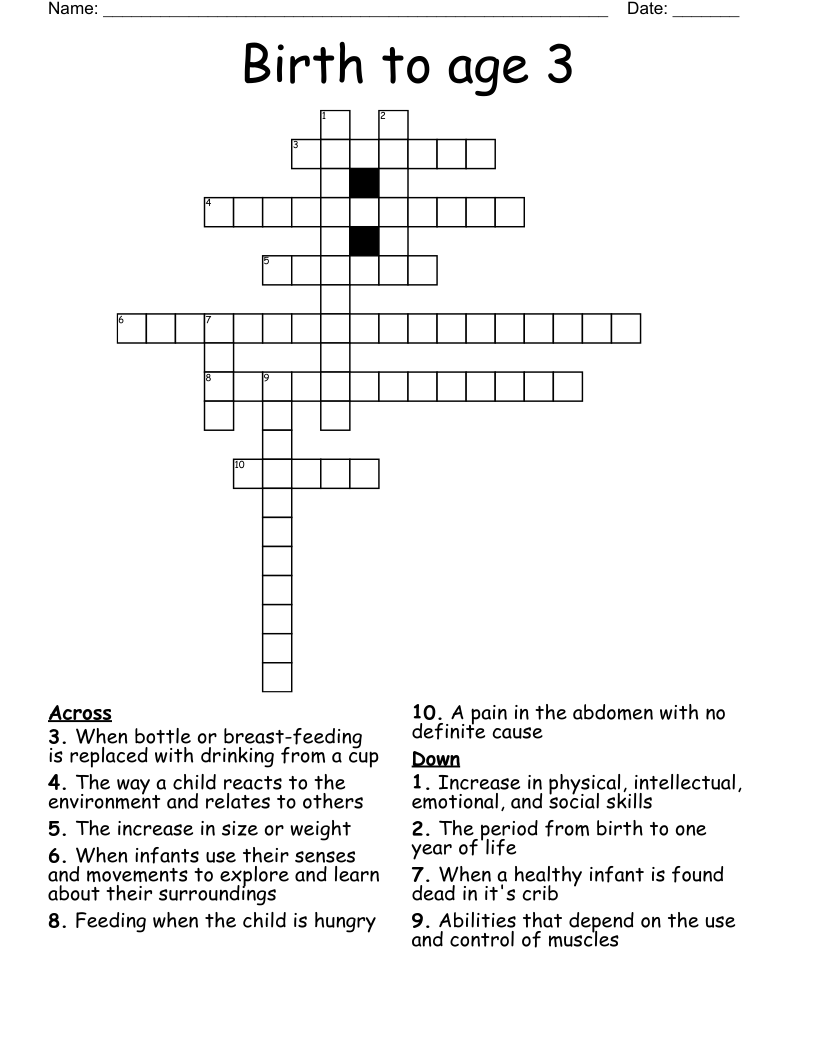 Birth to age 3 Crossword
