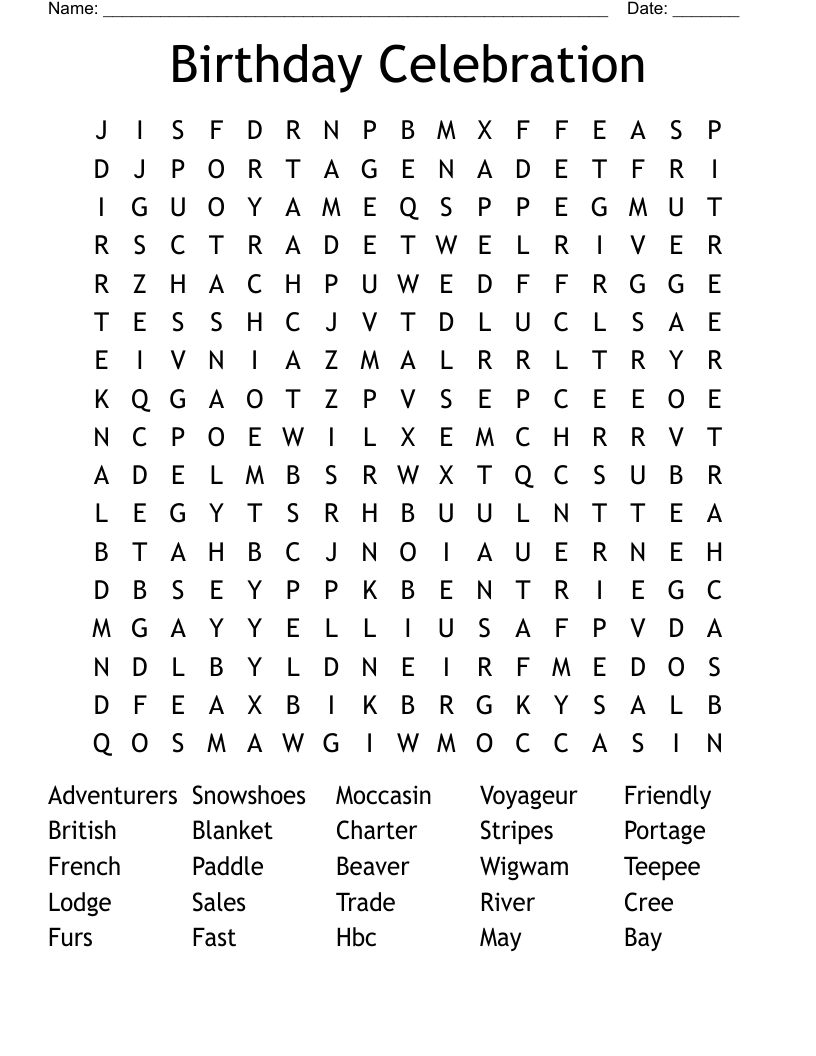 Birthday Celebration Word Search