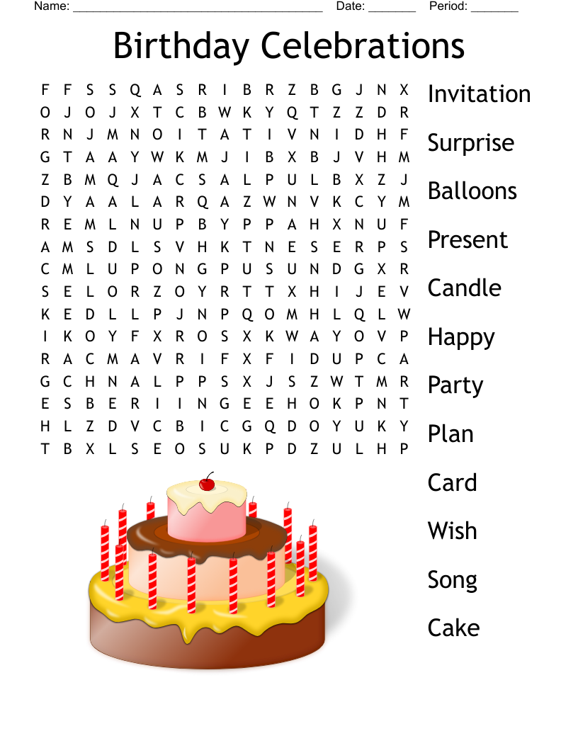 Birthday Celebrations Word Search