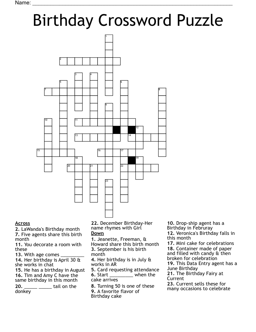 Birthday Crossword Puzzle 