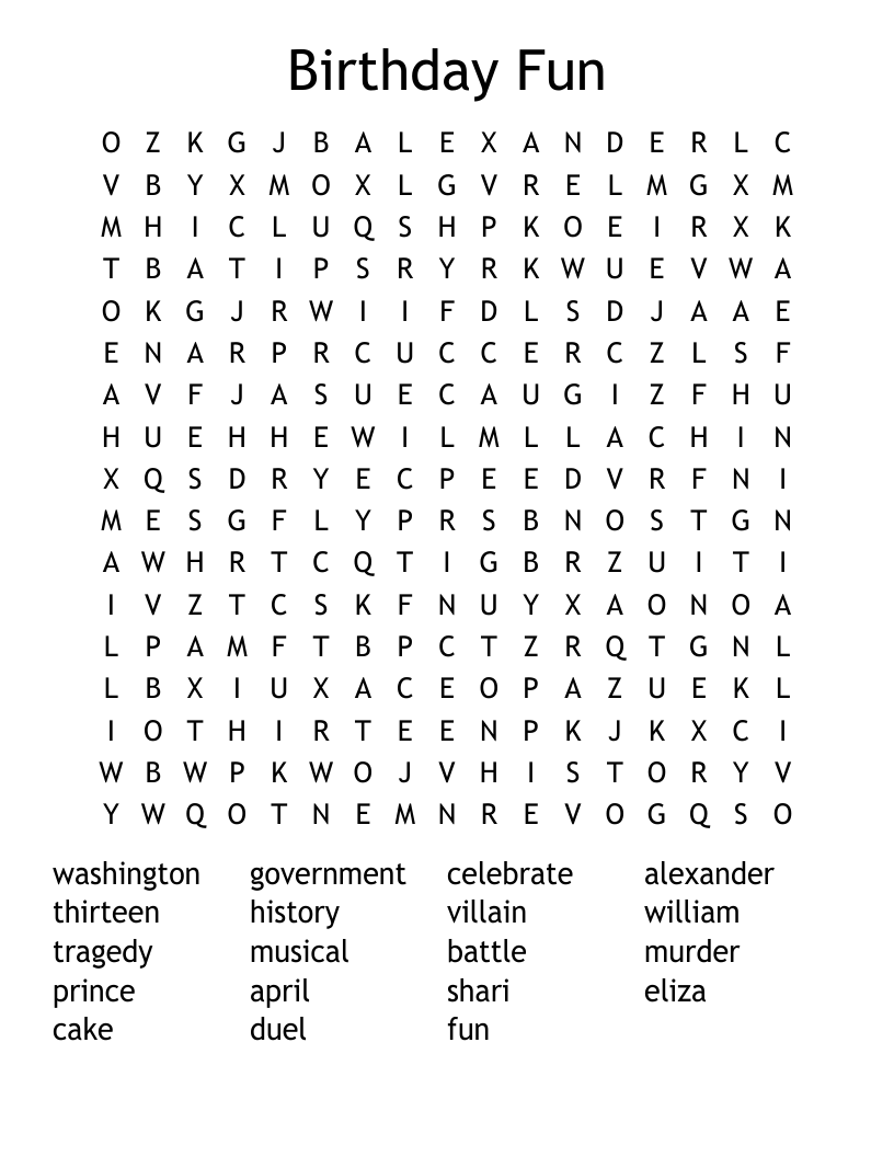 Birthday Fun Word Search