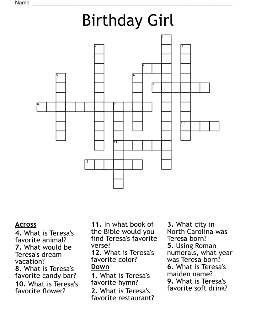 Birthday Girl Crossword