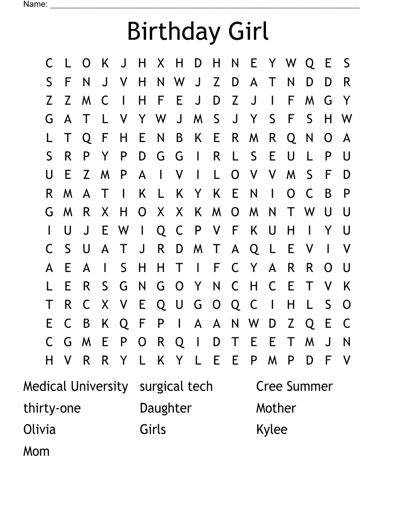 Birthday Girl Word Search