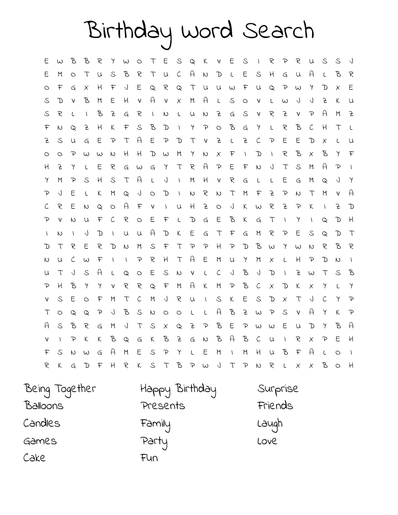 Birthday Word Search