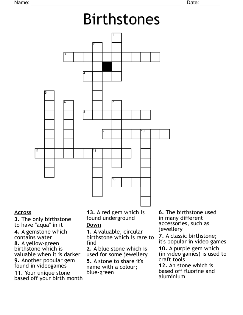 Birthstones Crossword