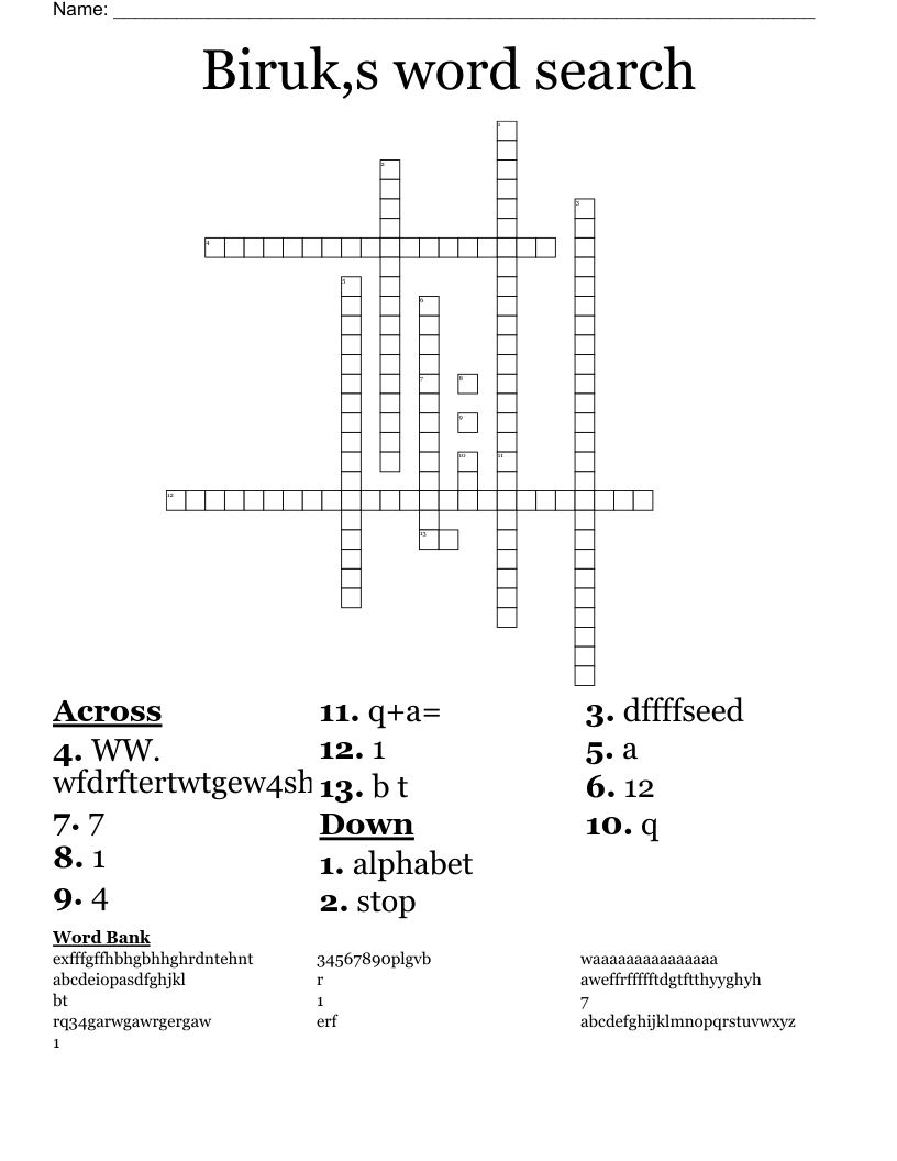 Biruk,s word search Crossword