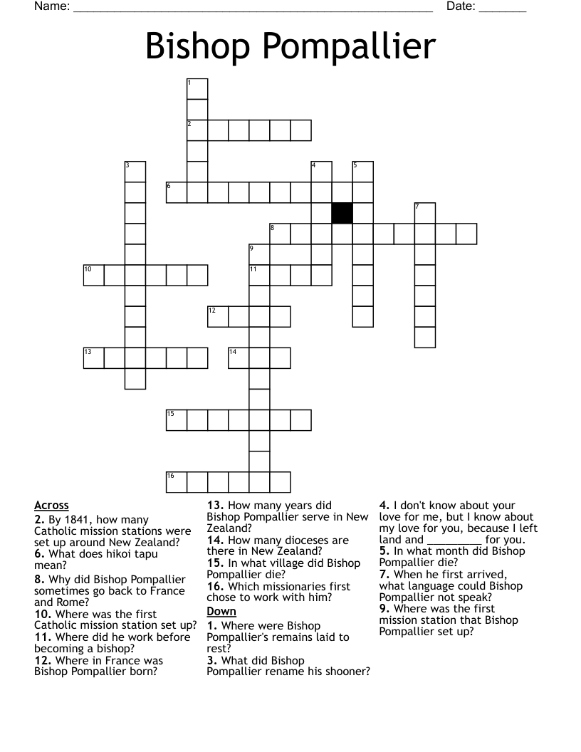 Bishop Pompallier Crossword