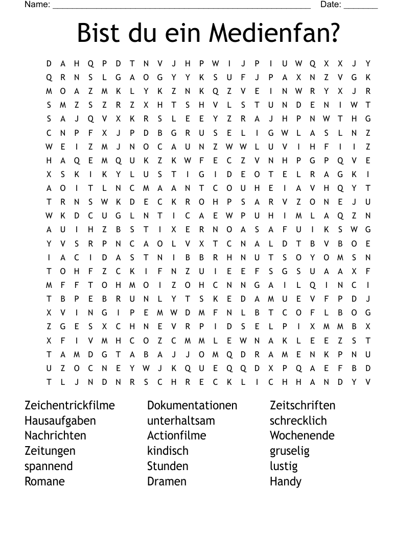 Bist du ein Medienfan? Word Search