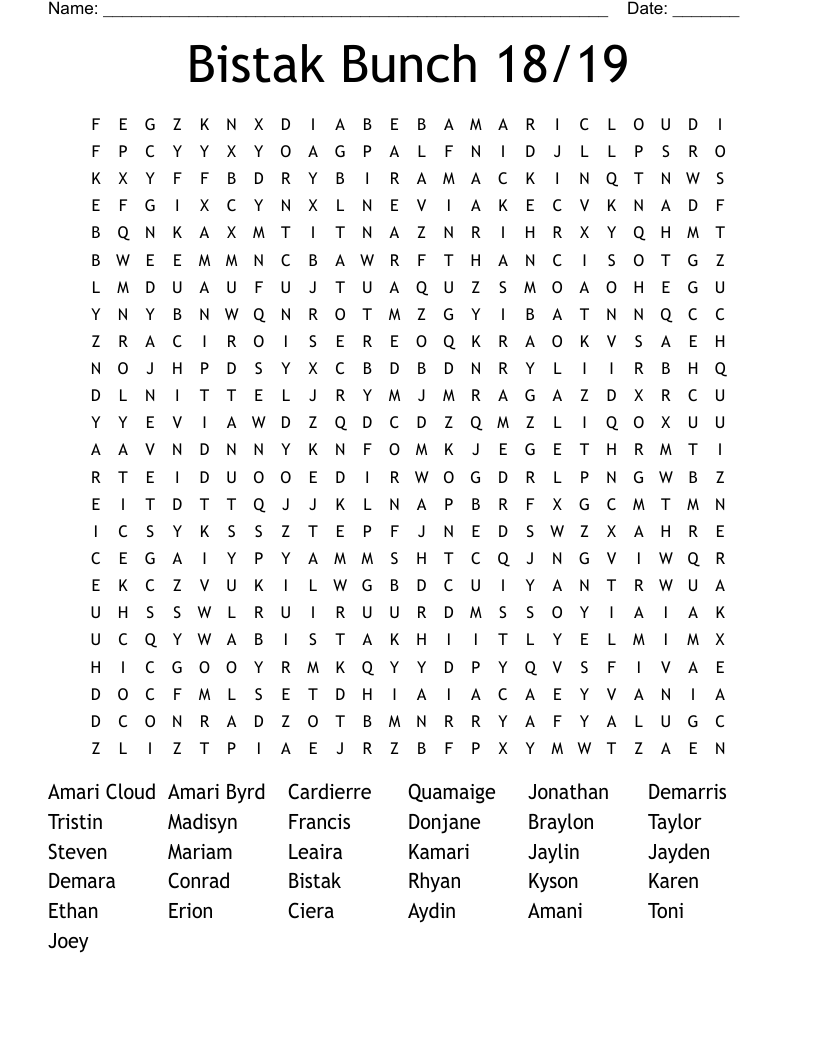 Bistak Bunch 18/19 Word Search