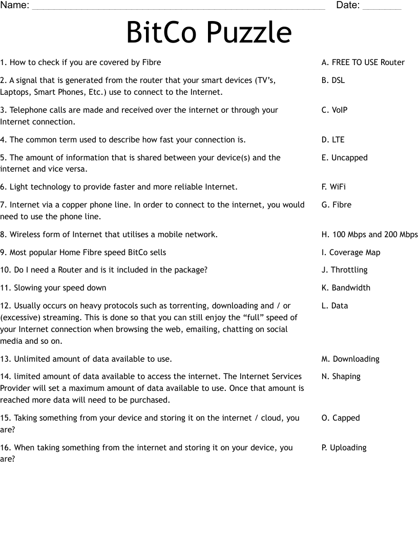 BitCo  Puzzle Worksheet