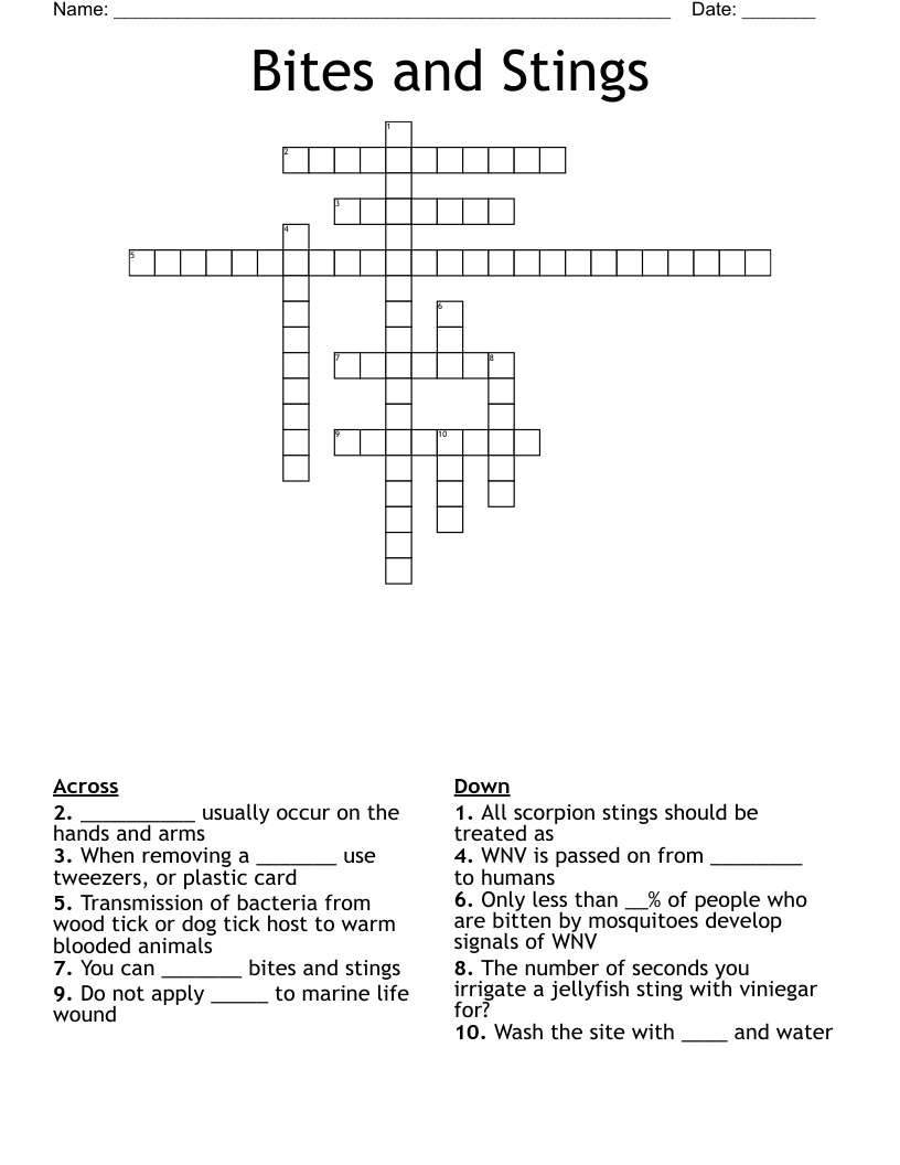 Bites and Stings Crossword