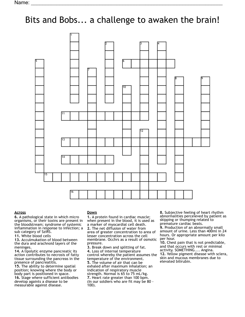 Bits and Bobs... a challenge to awaken the brain! Crossword