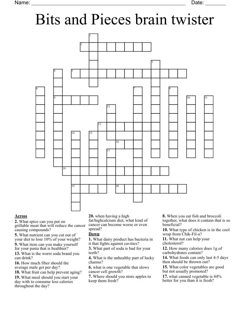 Bits and Pieces brain twister Crossword