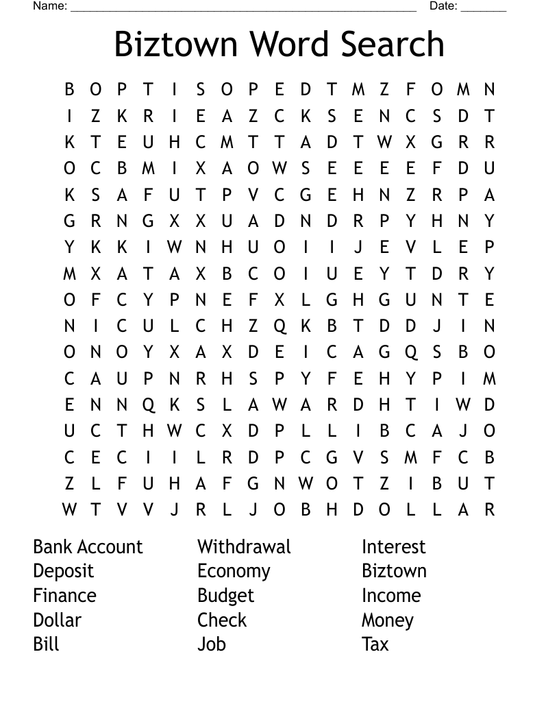 Biztown Word Search