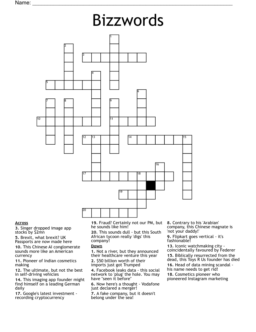 Bizzwords Crossword
