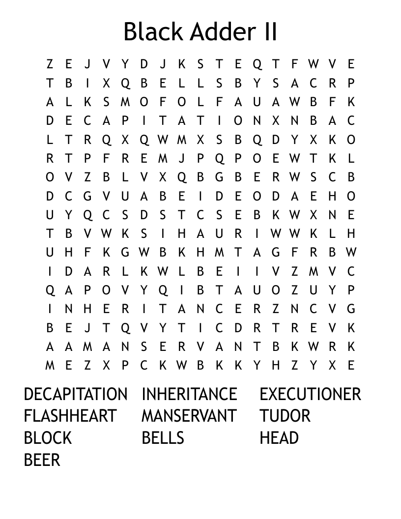 Black Adder II Word Search