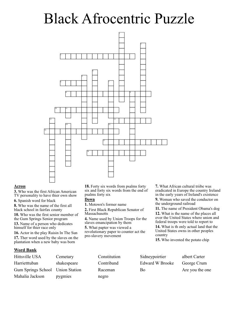 Black Afrocentric Puzzle Crossword