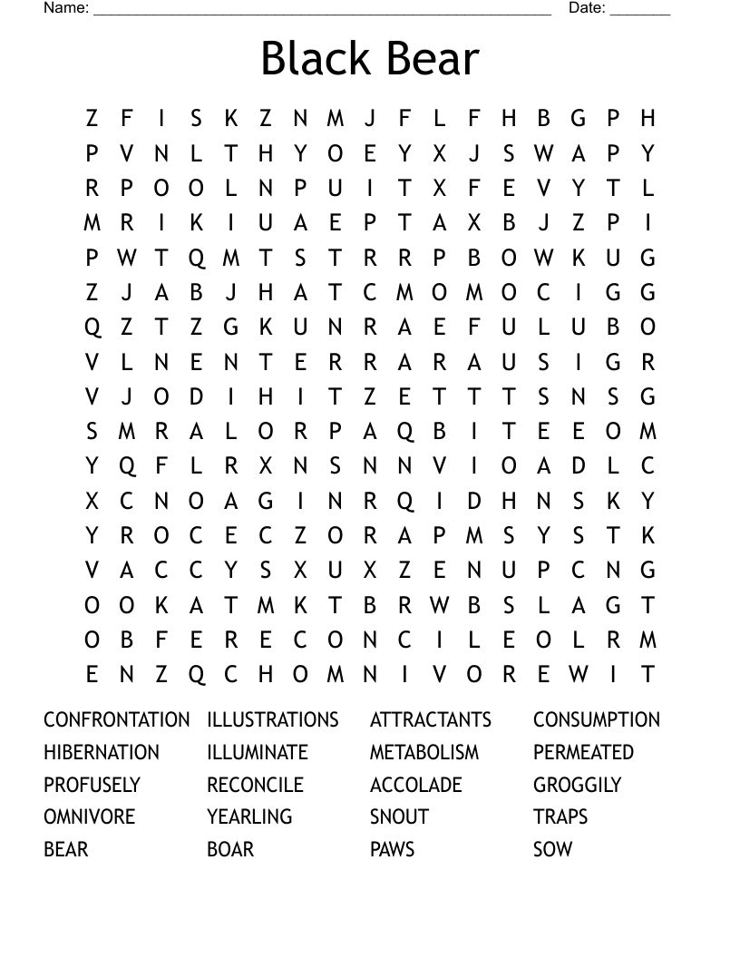 Black Bear Word Search