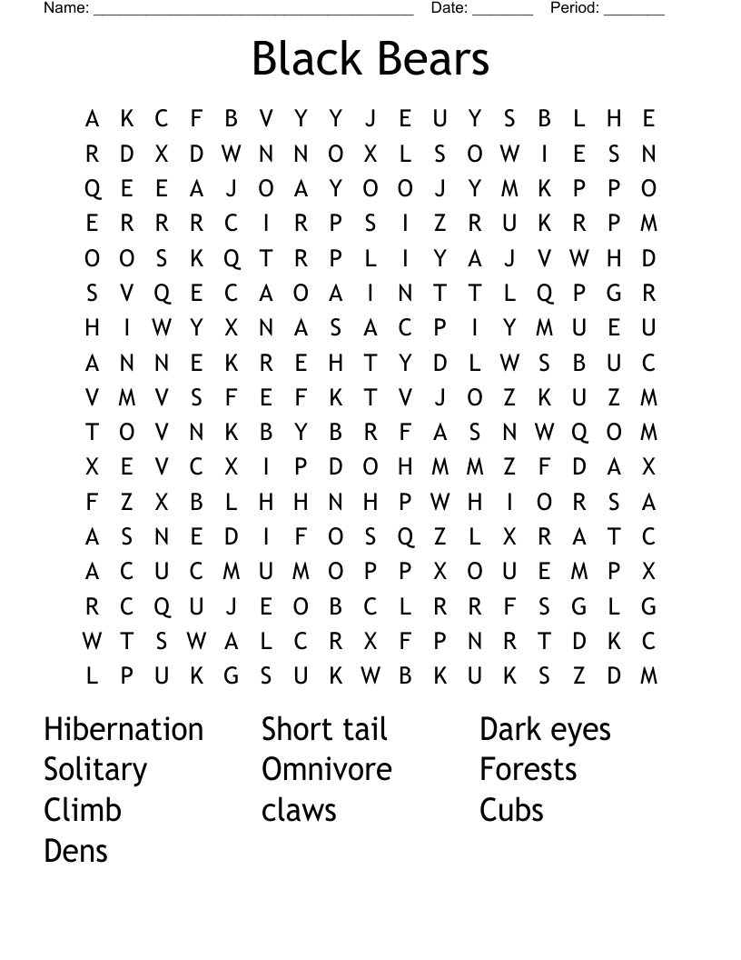 Black Bears Word Search