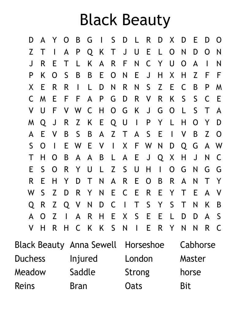 Black Beauty Word Search