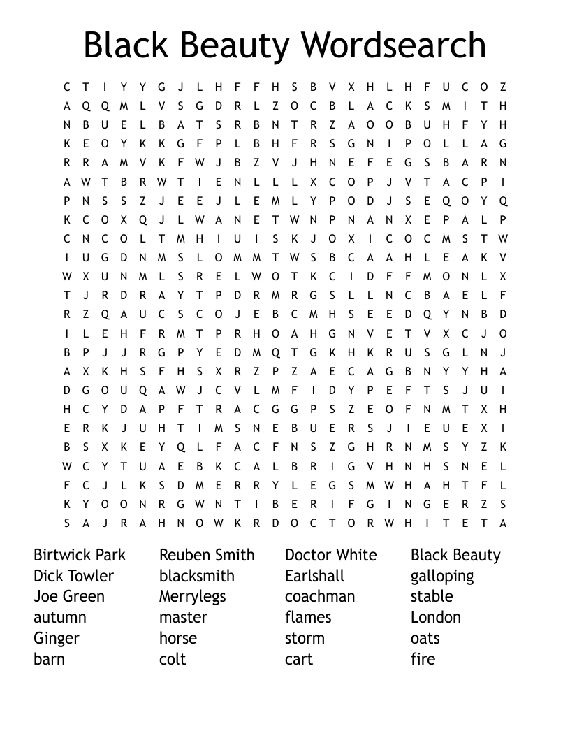 Black Beauty Wordsearch