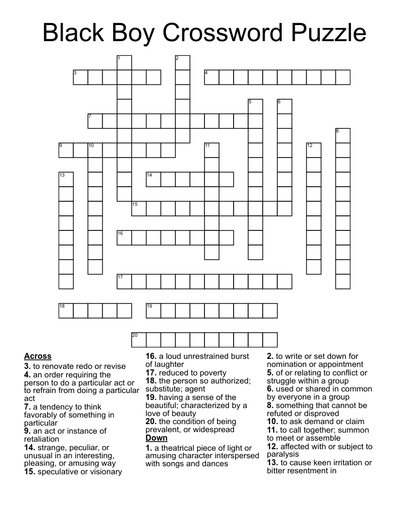 Black Boy Crossword Puzzle