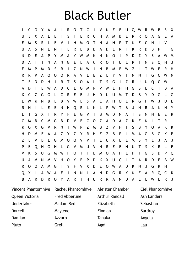 Black Butler Word Search