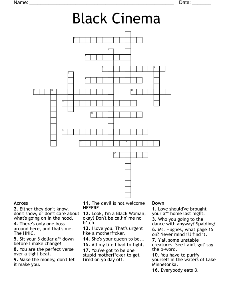 Black Cinema Crossword