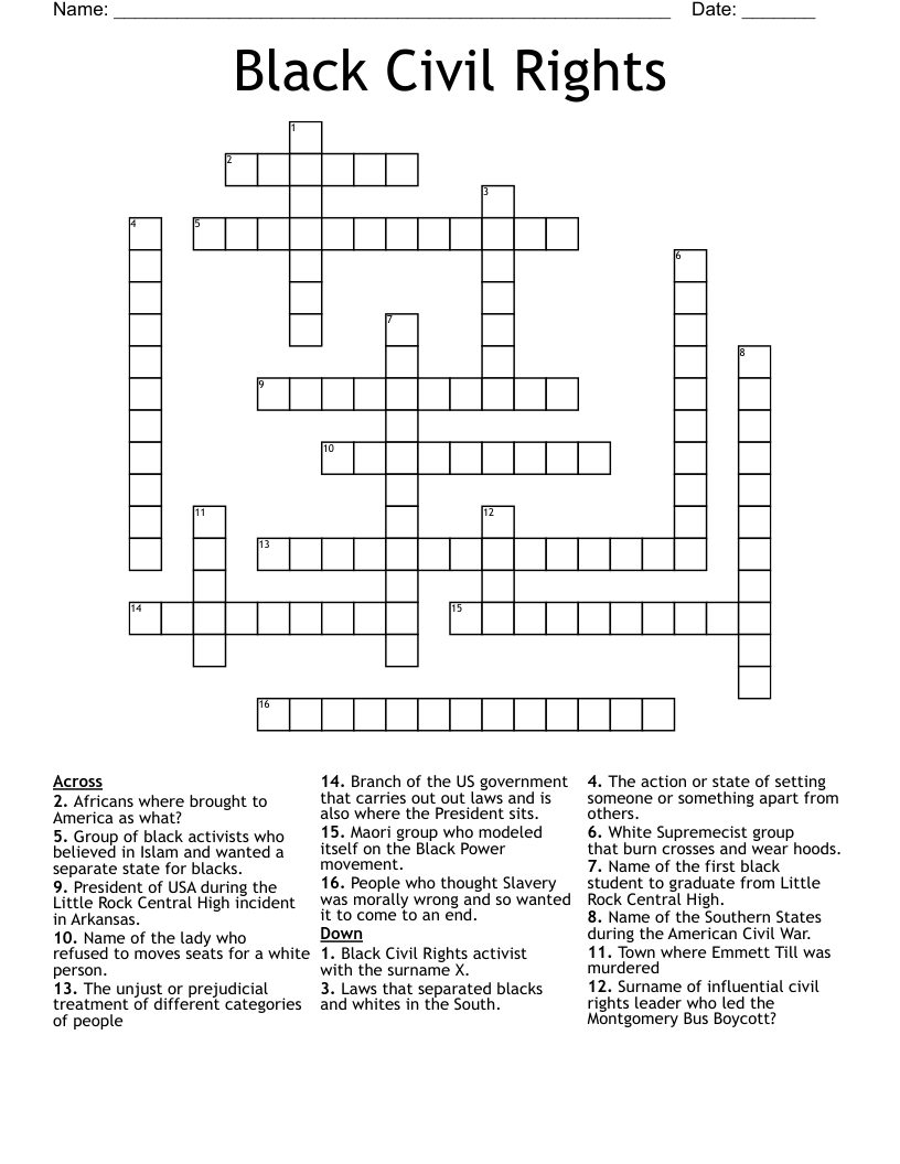 Black Civil Rights Crossword