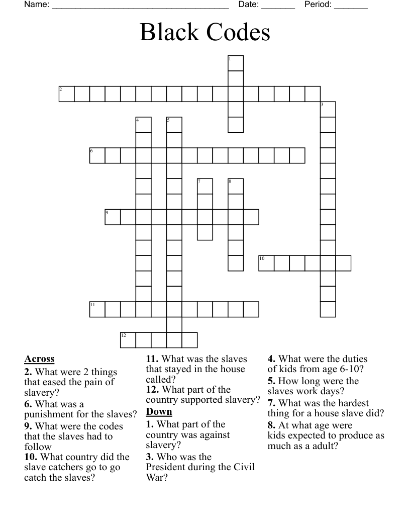 Black Codes Crossword