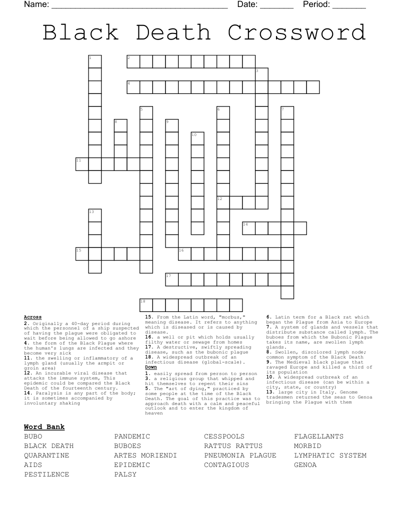 Black Death Crossword