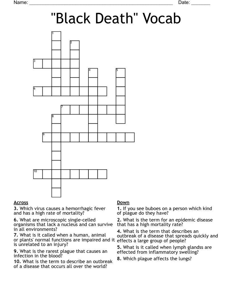 "Black Death" Vocab Crossword