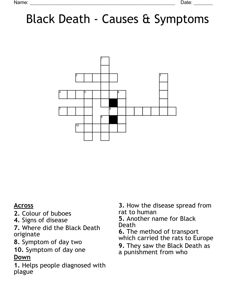 Black Death - Causes & Symptoms  Crossword