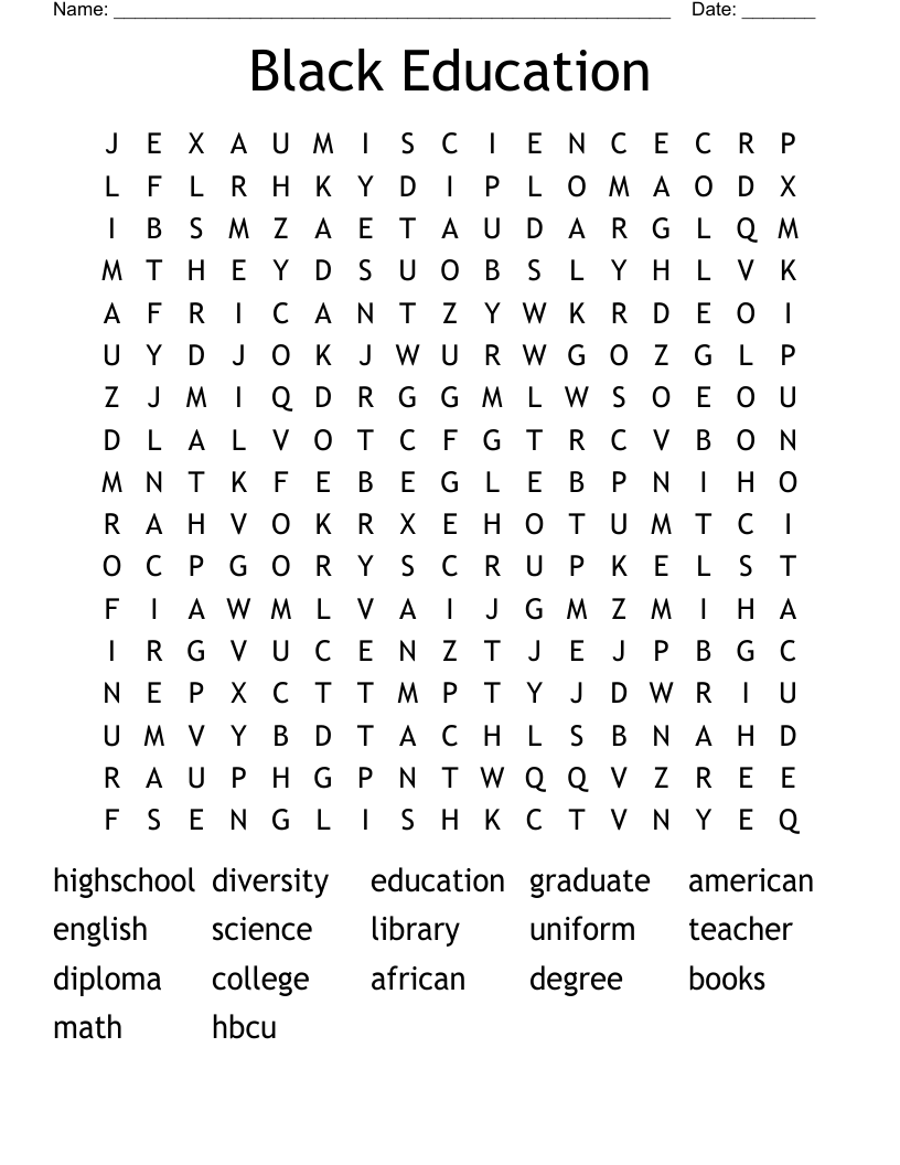 Black Education Word Search