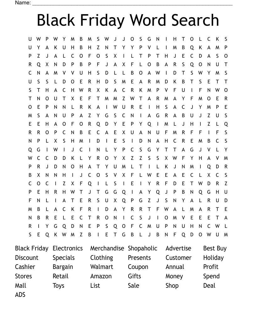 Black Friday Word Search