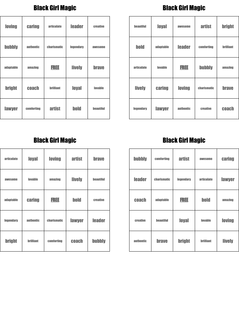 Black Girl Magic Bingo Cards