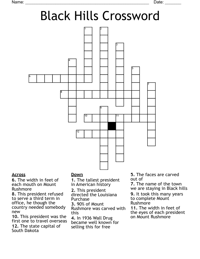 Black Hills Crossword