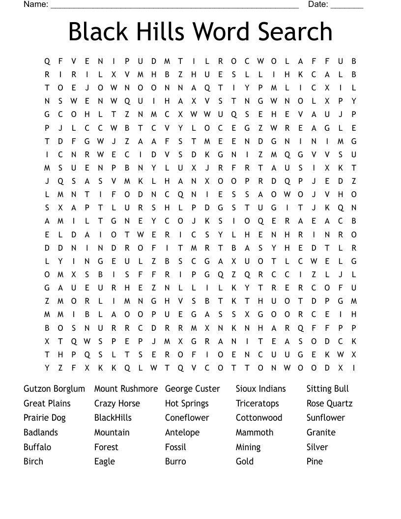 Black Hills Word Search