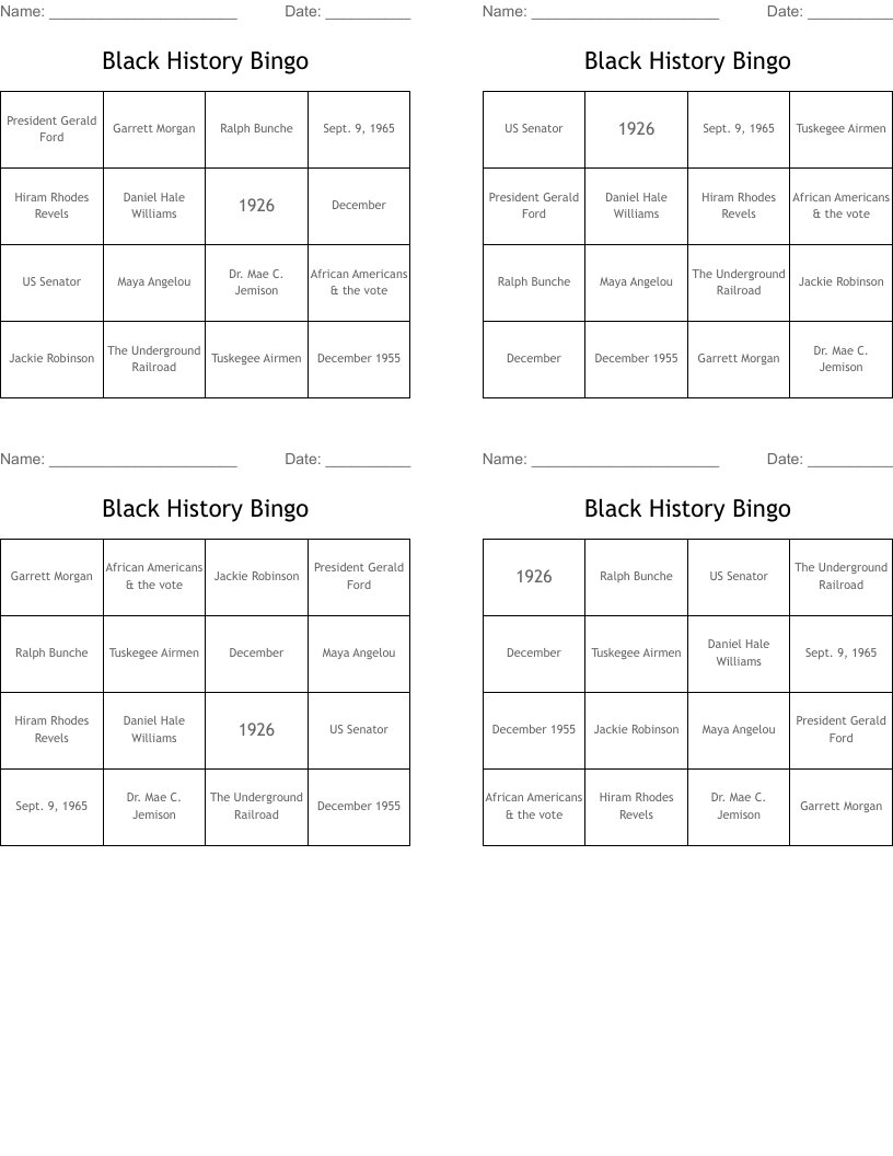 Black History Bingo