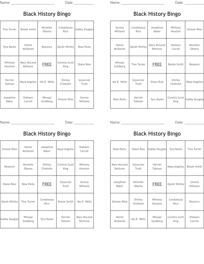 Black History Bingo
