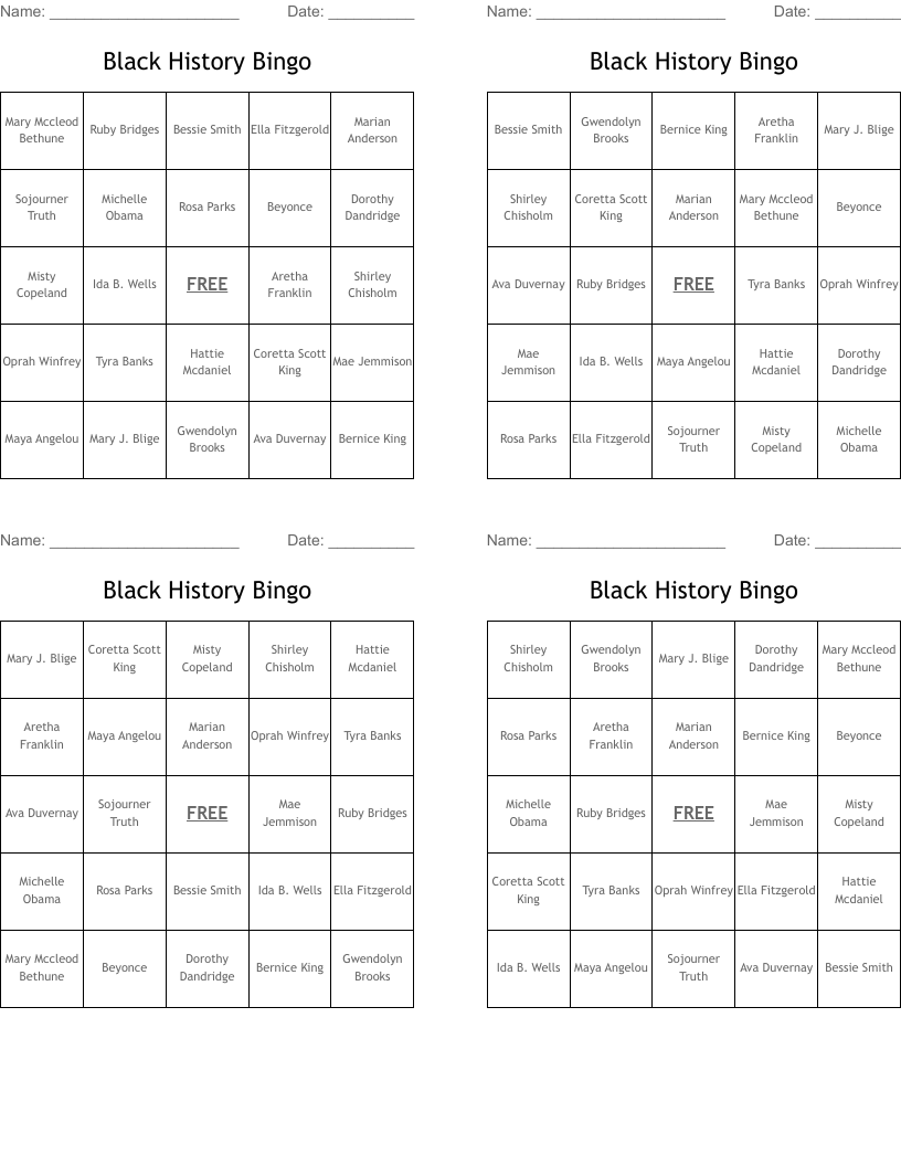 Black History Bingo