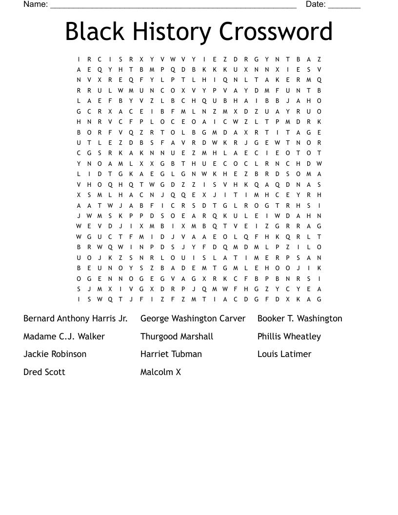 Black History Crossword Word Search