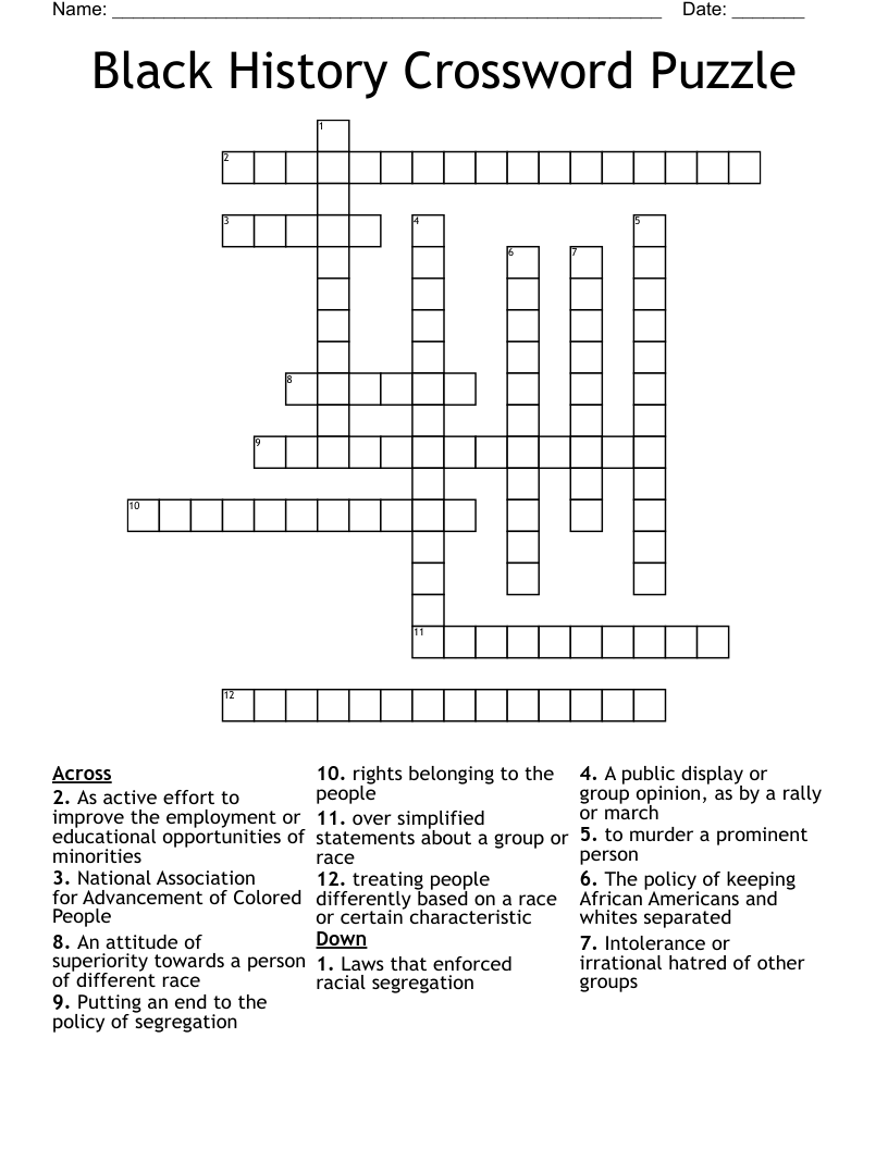 Black History Crossword Puzzle