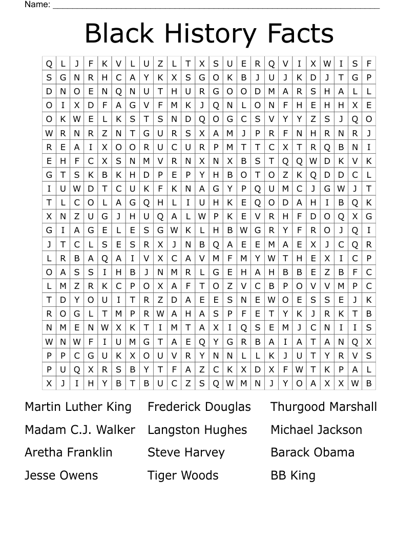 Black History Facts Word Search