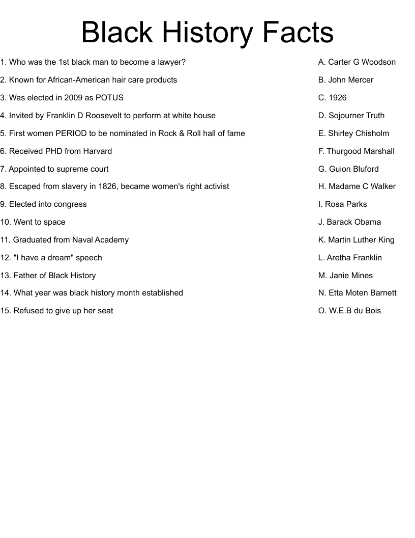 Black History Facts  Worksheet