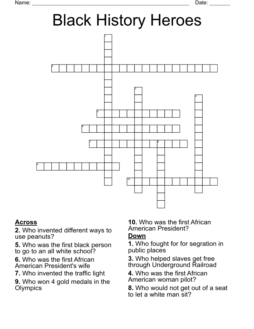 Black History Heroes Crossword