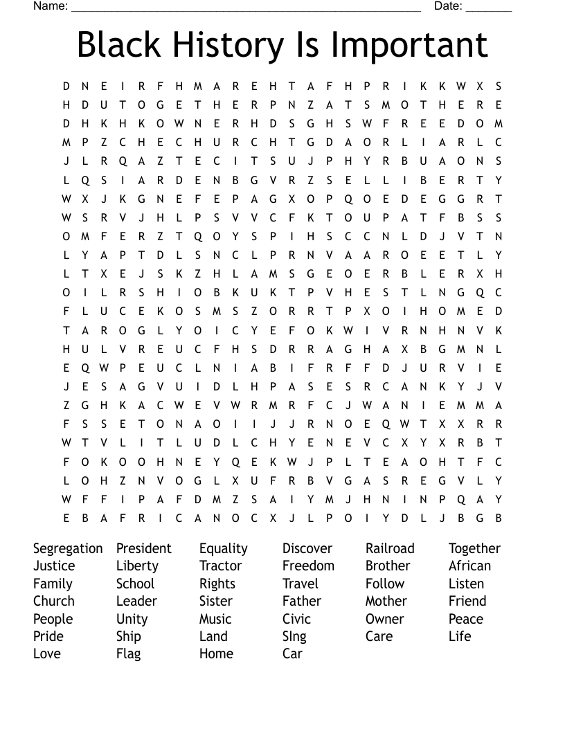 Black History Is Important Word Search