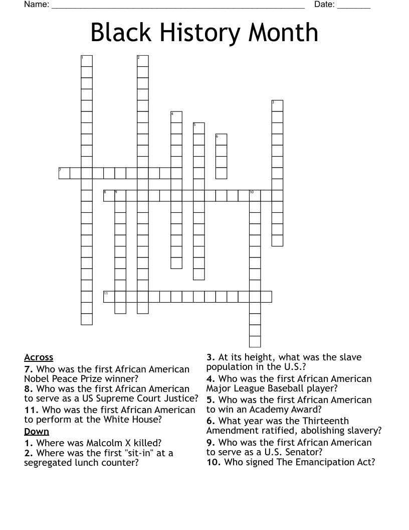 Black History Month Crossword